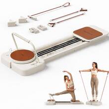 FEIERDUN Pilates Reformer, Foldable Pilates Equipment For Home Workouts Adjustable Resistance, Smooth & Quiet Glide, Suitable For Beginners, Up To 220 Lbs Weight Capacity, Easy Assembly - Beige Simple Pilates Reformer - View 2