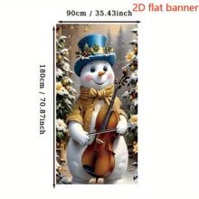 2D Flag - Christmas Theme Banner Background, Cute Violin-Playing Snowman Theme, Combined With Holly Berries, Christmas Flowers And Winter Pine Tree Snow Scenery Elements. - 90*180 cm - View 5