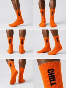 2 Pairs Fun Letter Casual Sports Mid-Calf Socks, Suitable For Sports Wear, Perfect For Back To School Students, Great Gift For Boyfriend - Burnt Orange - View 6