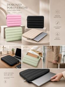Fluffy Pillow-Style Quilted Laptop Sleeve, Fits 13-Inch, Universal Shock-Proof Plush Tablet Protective Storage Bag, Suitable For IPad, Fashionable Lightweight Digital Storage Bag - View 3