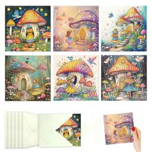 6pcs Diamond Painting Kit Greeting Cards With Flower, Shell, Dandelion, Mushroom House Patterns, Paper Material With Partial Mosaic Craft, For Atmospheric Decoration, New Year And Thanksgiving Message Cards - 6Pcs - View 17