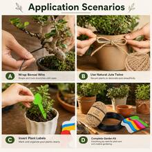 Bonsai Training Kit, Aluminum Wire Roll + Jute Rope + 50 Colorful Plant Labels, Gardening Plant Shaping Tool Set - Garden Tools - View 4