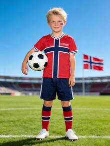 SURUIDA Tween Boy Norway World Cup Football Jersey V-Neck National Team Style Comfortable Parent-Child Sports Set & Suitable For Boys And Girls Football Matches, Training, Casual And Holiday Wear & Gift For Kids - Red - View 3