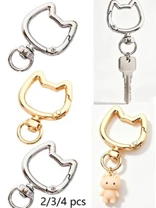 2/3/4pcs Rotating Cat Keychain Zinc Alloy Bag Hardware Spring Clasp Metal Ring Open Spring Loop, Perfect For DIY, Jewelry Metal Keychain Metal Shape Spring Clasp, Outdoor Metal Keychain Key Chain Bag Clip Hook Dog Chain Clasp Suitable For Phone Bag Keychain Hook Clasp Bag Hanging Hook, Handmade DIY Accessories, Halloween, Christmas - Multicolor - View 1