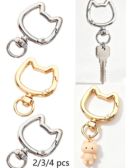 2/3/4pcs Rotating Cat Keychain Zinc Alloy Bag Hardware Spring Clasp Metal Ring Open Spring Loop, Perfect For DIY, Jewelry Metal Keychain Metal Shape Spring Clasp, Outdoor Metal Keychain Key Chain Bag Clip Hook Dog Chain Clasp Suitable For Phone Bag Keychain Hook Clasp Bag Hanging Hook, Handmade DIY Accessories, Halloween, Christmas