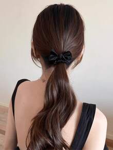 4pcs/Pc Satin Mini Bow Ruched Hair Ties, Elastic Fabric Hair Scrunchies, Elegant Neutral-Tone Hair Bands For Daily Hairstyling - Multicolor - View 3