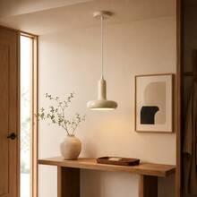 1PC Vintage Cream Style Ceramic Texture Pendant Light, E27 Socket Minimalist Creative UFO Shape, Dining Room Bar Counter Entryway Bedroom Single Head Decorative Pendant Light (Bulb Not Included) - White - View 1
