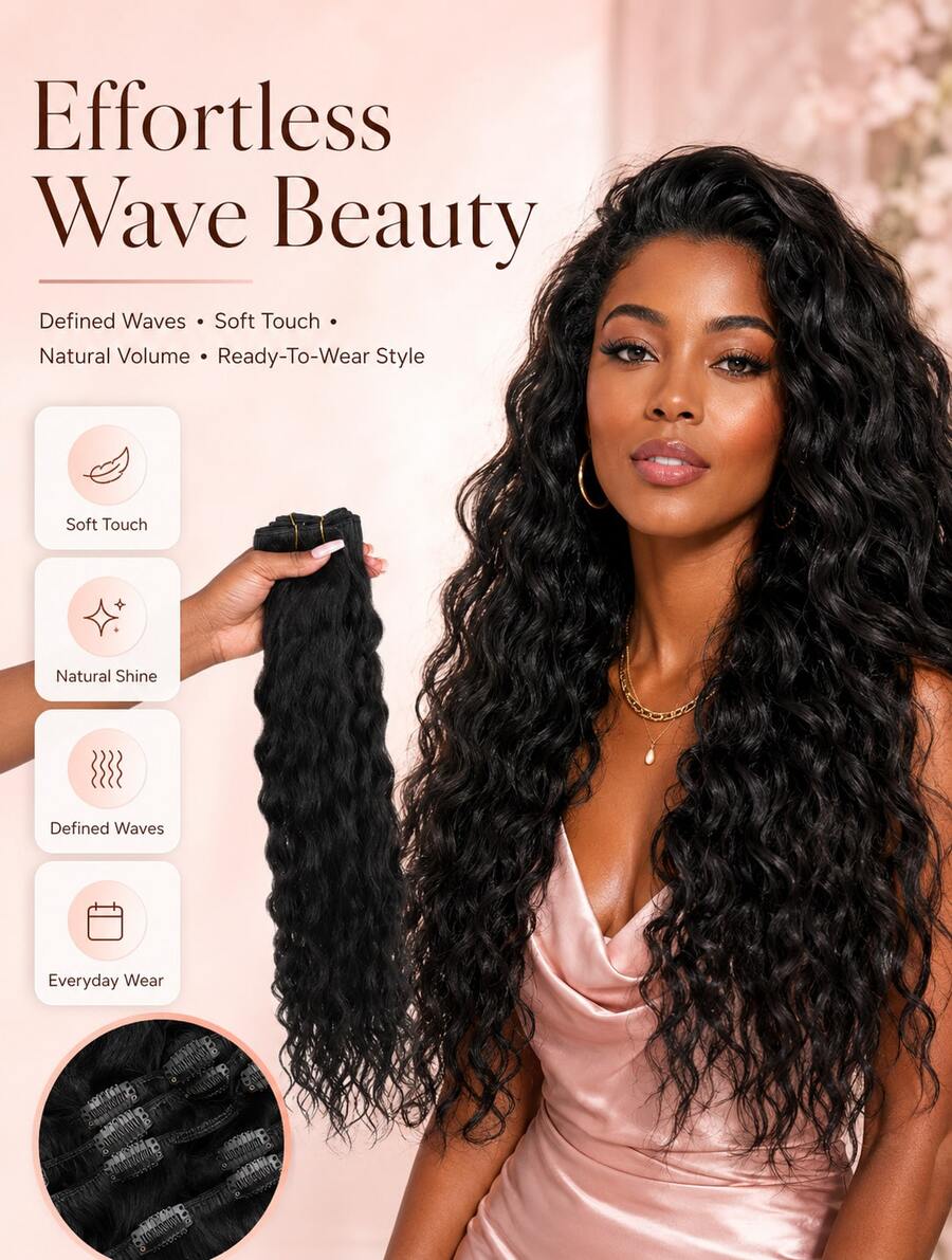 Women's Long, Deep Curly Hair Clip Style Full Roll Wavy Wig Set Is Lightweight And Easy To Install, Suitable For Travel With No Glue Needed Wigs, And Easy To Wear As Halloween Accessories. The Hair At 9am Is Light, Soft, And Naturally Shiny - Natural & Black - View 1