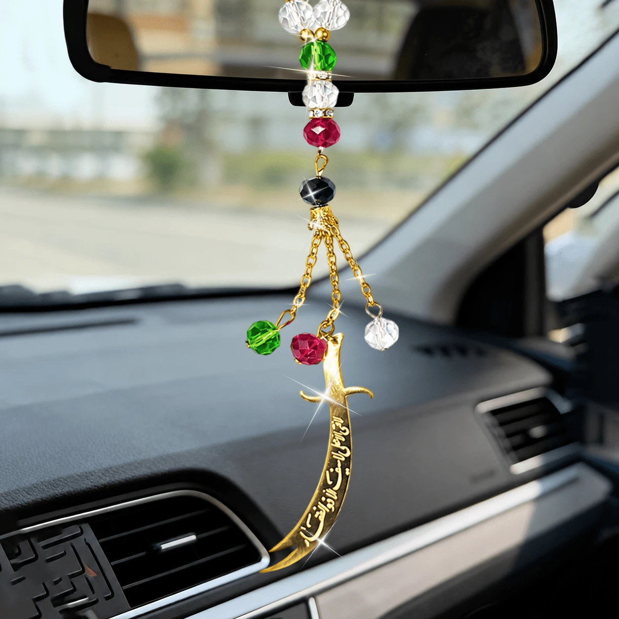 1pc Islamic Muslim Car Hanging Ornament - Arabic Pendant With Calligraphy, Accented Metal Religious Decor For Vehicle Interior, Spiritual Gift For Muslim Drivers, Islamic Home Decor, Intricate Islamic Art, Car Hanging Ornament|Islamic Artwork - White - View 1