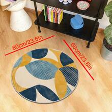 1pc Modern Round Area Rug - Navy Blue, Mustard Yellow, Beige Geometric Pattern Decorative Carpet, Suitable For Decorative Mat, Bedroom Decor, Living Room Carpet, Outdoor Rug, Machine Washable Carpet, Home Decor - Multicolor - View 15
