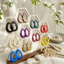 10 Pairs/Sets Wooden Hollow Teardrop Earrings, Suitable For Mother's Day And Daily Gifts. - Gold Hoop Earrings - View 2