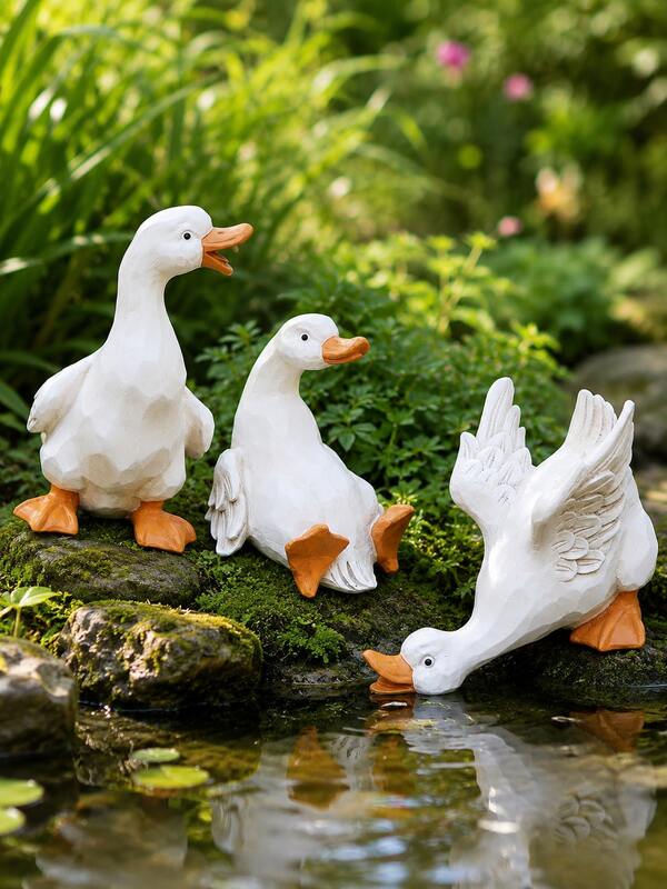 1pc White Goose Garden Statues, Farmhouse Animal Figurines For Pond, Patio, Lawn And Flower Bed, Cute Outdoor Yard Decor, Resin Duck Sculptures For Garden, Balcony, Courtyard, Home Accent Gift Set.