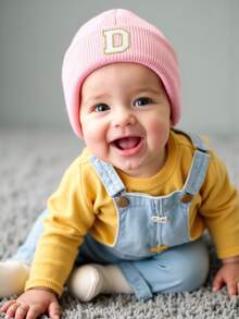 1PC Children's Knitted Hat With 26 Letters Pattern, Solid Color Knitted Caps, Children Hats For Girls, Warm Beanies For Outdoor, Autumn/Winter - Pink - View 4