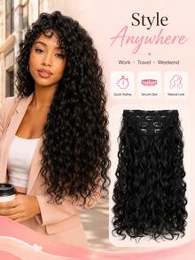 Black Soft Curly Clip In Hair Extensions Natural Blend Soft Touch Easy Wear Synthetic Hair Pieces Daily Fashion Hair Accessory Soft Waves,Natural Blend - Natural & Black - View 9