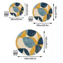 1pc Modern Round Area Rug - Navy Blue, Mustard Yellow, Beige Geometric Pattern Decorative Carpet, Suitable For Decorative Mat, Bedroom Decor, Living Room Carpet, Outdoor Rug, Machine Washable Carpet, Home Decor - Multicolor - View 3