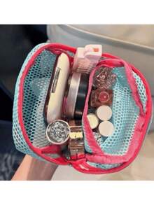 1pc Macaron Color Fresh Style High Quality Multifunctional Mesh Storage Bag, Cute Wallet Design, Portable Makeup Bag, Zipper Tissue Storage Box, Sanitary Pad Storage Bag, Suitable For Girls Home, Travel, Vacation And School Use,Back To School - Multicolor - View 3