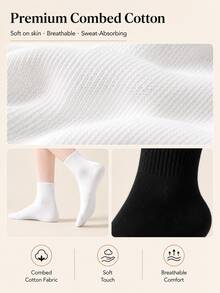 1-20Pairs Solid Combed‑Cotton Mid‑Calf Socks, Elastic Breathable & Versatile, Ideal For Students, Office‑Workers And Sports Lovers Back To School - Multicolor - View 5
