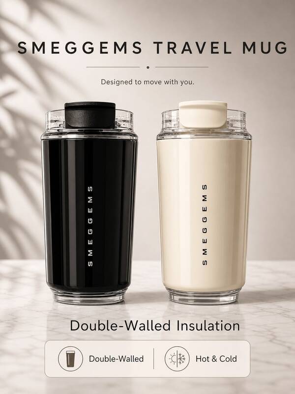 SMEGGEMS 1pc GEMS 240ml Double Wall Insulated Travel Mug, Leakproof Flip Lid Coffee Cup With 304 Stainless Steel Liner For Office, Car, Gym And Daily Commute