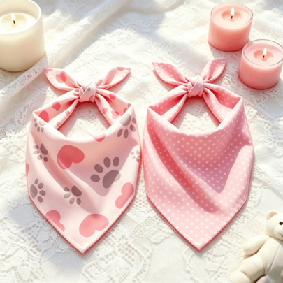 2Pcs Pink Pet Scarves For Cats And Dogs,Polyester Cute Pink Polka-Dot Pet Bandana, Featuring Happy Dog-Style Design. Perfect For Your Furry Friend's Everyday Use At Home Or Outdoor Play.