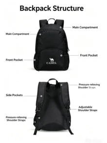 CAMEL CROWN Leisure Sports Backpack Outdoor Cycling Hiking Mountaineering Bag Lightweight Travel Backpack - Black - View 3