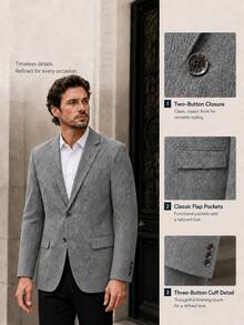 Blazer Kasual Pria, Kancing Tunggal 2 Kancing, Jaket Jas Bisnis, Pakaian Luar Kasual untuk Perjalanan Sehari-hari, Pernikahan - Grey - View 4