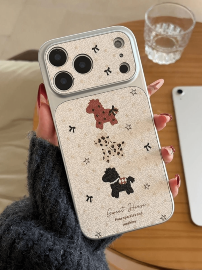 1pc Vintage Cute 3 Spotted Pony Phone Case Litchi Leather Texture Protective Cover Compatible With Apple 11/12/13/14/15/16/17 PRO MAX