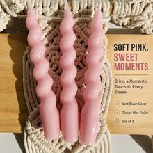 1 Box 3pcs Twisted Spiral Taper Candles, 18cm/7.1in, 2cm Base Diameter, Smokeless & Dripless, Unscented Decorative Dinner Candles For Wedding, Table Centerpiece & Home Decor - Pink - View 11