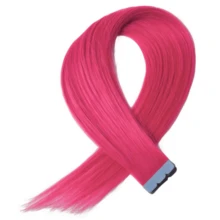Kercsityn Hot Pink Mini Tape In Hair Extensions Human Hair Invisible Long Diy Hair Extensions Tape Ins Straight Pink Real Hair For Party - Multicolor - View 60