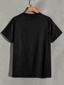 Damen T-Shirt mit kurzen Ärmeln und lockerem Schnitt, rosa gestreift, Rückendruck mit "It's a Good Day to Be Happy"-Slogan, einfaches Freizeit-Shirt für den Alltag - Schwarz - Übersicht 3