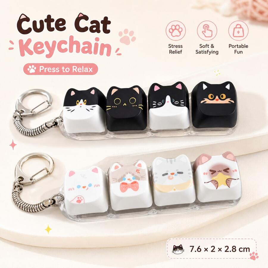 1pc Creative Keyboard Keycap Keychain, Colorful Crisp Tactile Desktop Toy, Relieve Stress And Anxiety, Fun Office Decor, Unique Gift Choice - Multicolor - View 1