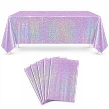 1/3pcs Holographic Laser Purple Party Tablecloth, Rainbow Shiny Disposable Plastic Tablecloth, Suitable For Birthday, Wedding, Bridal Shower, Anniversary And Other Party Decorations, Purple Pink Glitter Holiday Table Setting - View 3