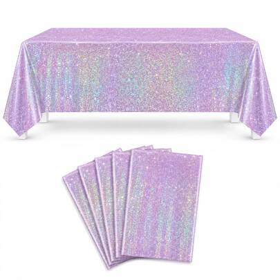 1/3 cái khăn trải bàn tiệc laser holographic màu tím, khăn trải bàn nhựa dùng một lần bóng bảy cầu vồng, phù hợp cho sinh nhật, đám cưới, tiệc cô dâu, kỷ niệm và các trang trí tiệc khác, bày bàn tiệc lễ hội màu tím hồng lấp lánh