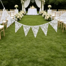 White Floral Lace Garland, Lace Triangle Bunting Banner, 1 Piece With 12 Flags, Bohemian Vintage White Floral Fabric Triangle Lace Flag Garland, Suitable For Wedding, Bridal Shower, Valentine's Day, Birthday Party, Garden Tea Party Decoration - View 13