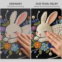 1pc 3D Pearl Diamond Painting Kit, DIY Embossed Rhinestone Mosaic Art Set With Full Accessories, Whale/Castle/Rabbit Tree Pattern Handmade Wall Decor Gift For Girls Home Bedroom Ornament - Multicolor - View 6