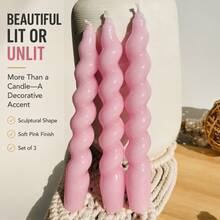 1 Box 3pcs Twisted Spiral Taper Candles, 18cm/7.1in, 2cm Base Diameter, Smokeless & Dripless, Unscented Decorative Dinner Candles For Wedding, Table Centerpiece & Home Decor - Pink - View 10