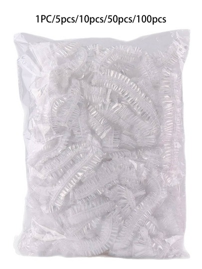 Touca de banho impermeável, touca de cabelo de desenho animado descartável de camada única, touca de banho de plástico transparente, touca de banho, artigos de casa de banho, acessível, touca de banho elástica impermeável, adequada para cuidados de cabelo/viagens/uso doméstico, essencial para a volta às aulas.