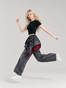 Jazz Street Dance Brand Red & Black Punk Plaid Hem Butt Cover, Waist Wrap For Dancing - Multicolor - View 3