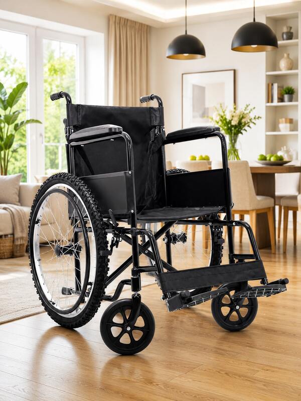 SILLA DE RUEDAS DE TRASLADO PLEGABLE CON RUEDAS DELANTERAS 360 CON FRENO DOBLE