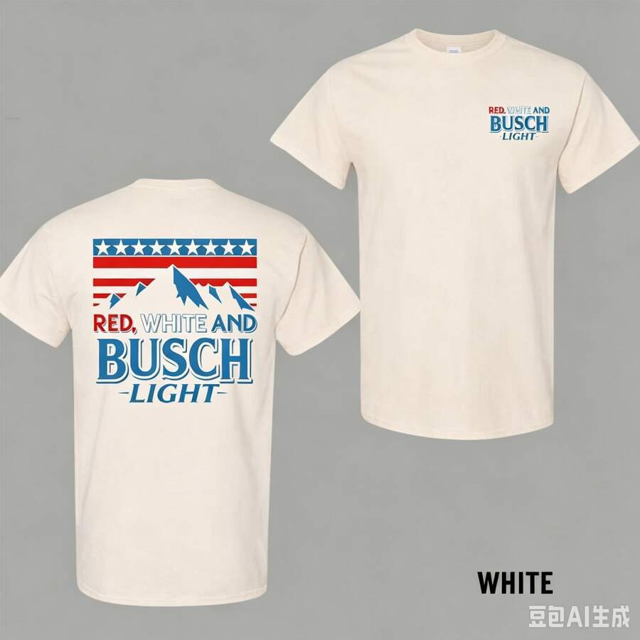Red White And Busch Light 2 Sided T-Shirt, 4th Of July Merch, Patriotic Drinking Shirt, Casual Streetwear Top, Graphic Tee For Men, For Womendazy Clot - 杏色 - 查看 1