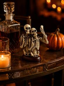 Spooky Skeleton Figurine Decor, Halloween Resin Tabletop Statue With Selfie Pose, Cute Gothic Couple Ornament For Fireplace Mantel, Bookshelf, Entryway Table, Halloween Party Centerpiece And Fall Home Decor - Multiple Styles - View 7