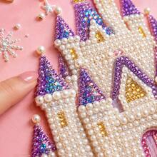 1pc 3D Pearl Diamond Painting Kit, DIY Embossed Rhinestone Mosaic Art Set With Full Accessories, Whale/Castle/Rabbit Tree Pattern Handmade Wall Decor Gift For Girls Home Bedroom Ornament - Multicolor - View 7