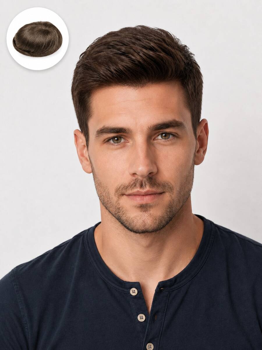 6 Inch Men's Hair Patch, 5x7 Mesh PU Wig Piece, Invisible Edge, Breathable Base, Durable And Secure Fixation, Soft And Easy To Style, Suitable For Hair Loss, Lightweight And Natural, Applicable For Casual, Formal And Outdoor Occasions - S4 - View 1