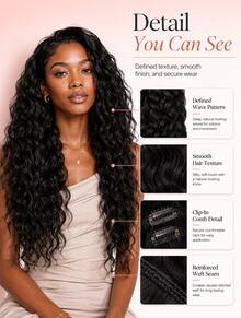 Women's Long, Deep Curly Hair Clip Style Full Roll Wavy Wig Set Is Lightweight And Easy To Install, Suitable For Travel With No Glue Needed Wigs, And Easy To Wear As Halloween Accessories. The Hair At 9am Is Light, Soft, And Naturally Shiny - Natural & Black - View 9
