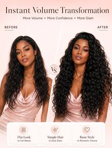 Women's Long, Deep Curly Hair Clip Style Full Roll Wavy Wig Set Is Lightweight And Easy To Install, Suitable For Travel With No Glue Needed Wigs, And Easy To Wear As Halloween Accessories. The Hair At 9am Is Light, Soft, And Naturally Shiny - Natural & Black - View 3