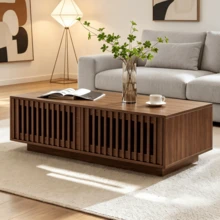 Mesa de centro 100x50x35cm rectangular/Mesa de centro de MDF/Estilo minimalista/Resistente al color y estable en forma/Montaje sencillo/Sala de estar dormitorio balcón Color nogal - madera de nogal - Ver 4