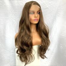 websterwigs Long Brown Wave Wigs For Women Synthetic Hair Side Part Light Brown Curly Natural Wave Brunette 13X4 Lace Front Wig Daily Party, Halloween - Multicolor - View 3