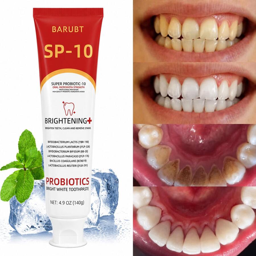 BARUBT [1支装] SP-10益生菌牙膏 - 美白牙齿，去除牙渍，减少牙齿泛黄，女士礼品，深层清洁配方，清新口气，呵护牙齿健康，适合居家旅行使用，基础清洁牙膏