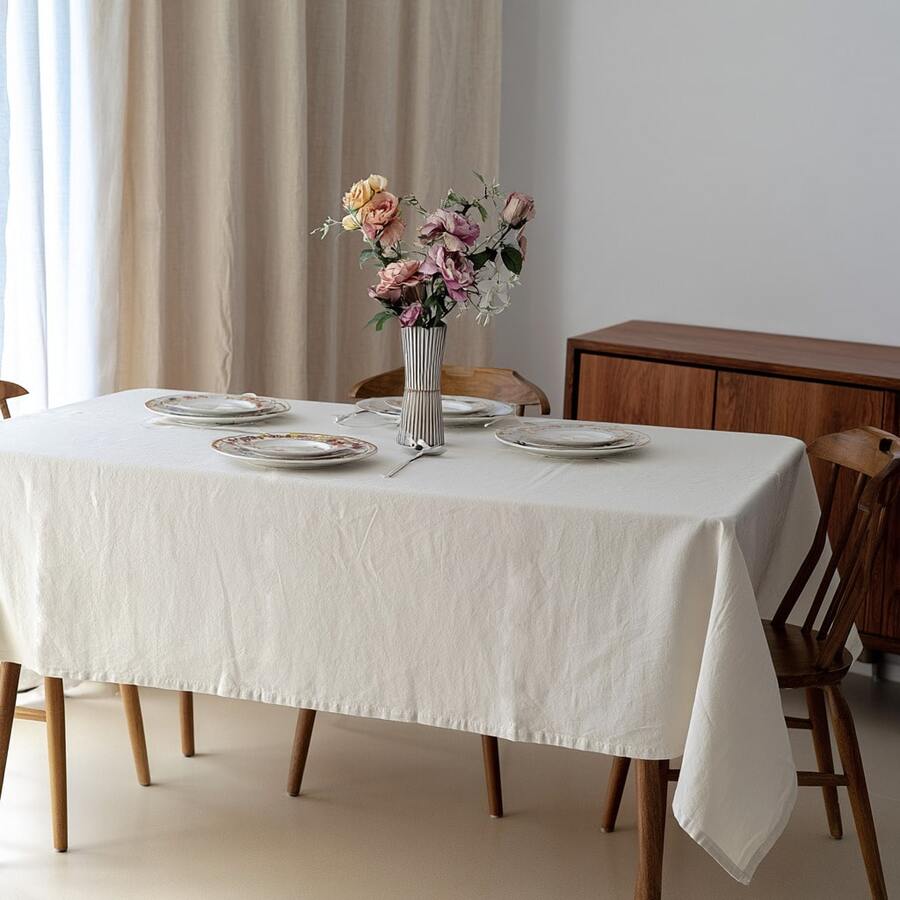 1pc Ins Style Minimalist Solid Color Washed Texture Tablecloth Dust Cover Table Mat, Suitable For Valentine's Day, Wedding And Home Decor - Multicolor - View 1