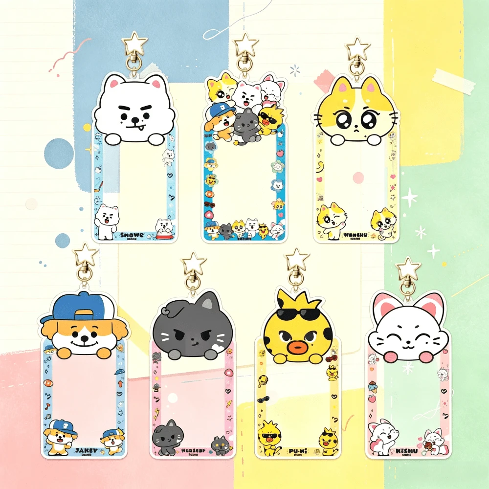 line friends EN K-Pop Cute Cartoon Acrylic Photocard Holder Keychain, Insert Card Photo Frame Bag Pendant, Portable ID Bus Card Protector, Fan Merch, Concert Gathering Decor, Birthday Gift, Holiday Party Favor & Daily Key Accessory - Multicolor - View 1