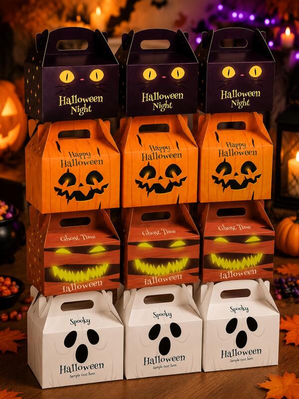 4/12/24PCS Halloween Candy Boxes Set, Cute Ghost Pumpkin Cat Trick Or Treat Gift Boxes With Handle, Halloween Party Favor Boxes, Kids Candy Packaging Containers, Halloween Party Supplies Decorations